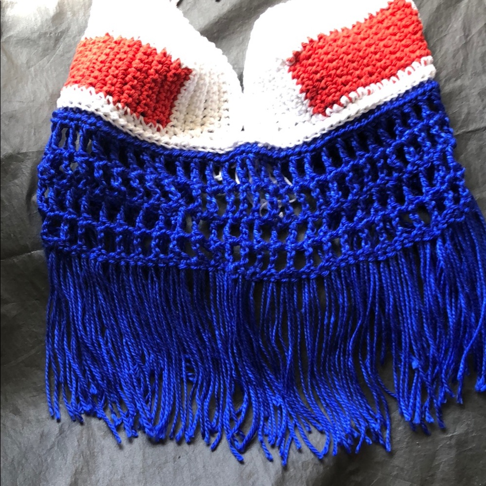 Red, White, and Blue Crochet Halter Top with Fringe - Picture 10 of 15